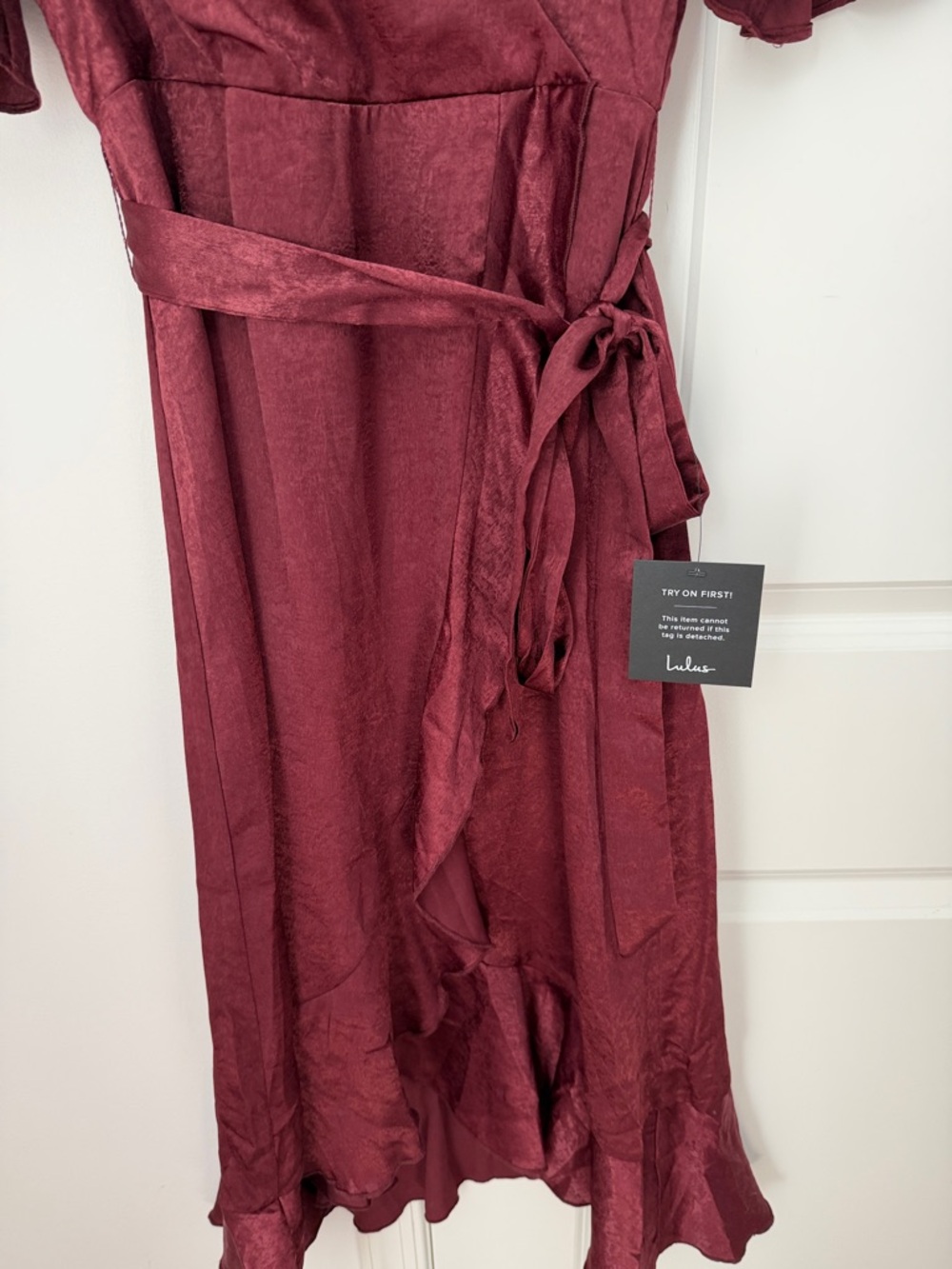 Lulu's Wine Wrap High-Low Ruffle Midi Dress - Picture 7 of 7